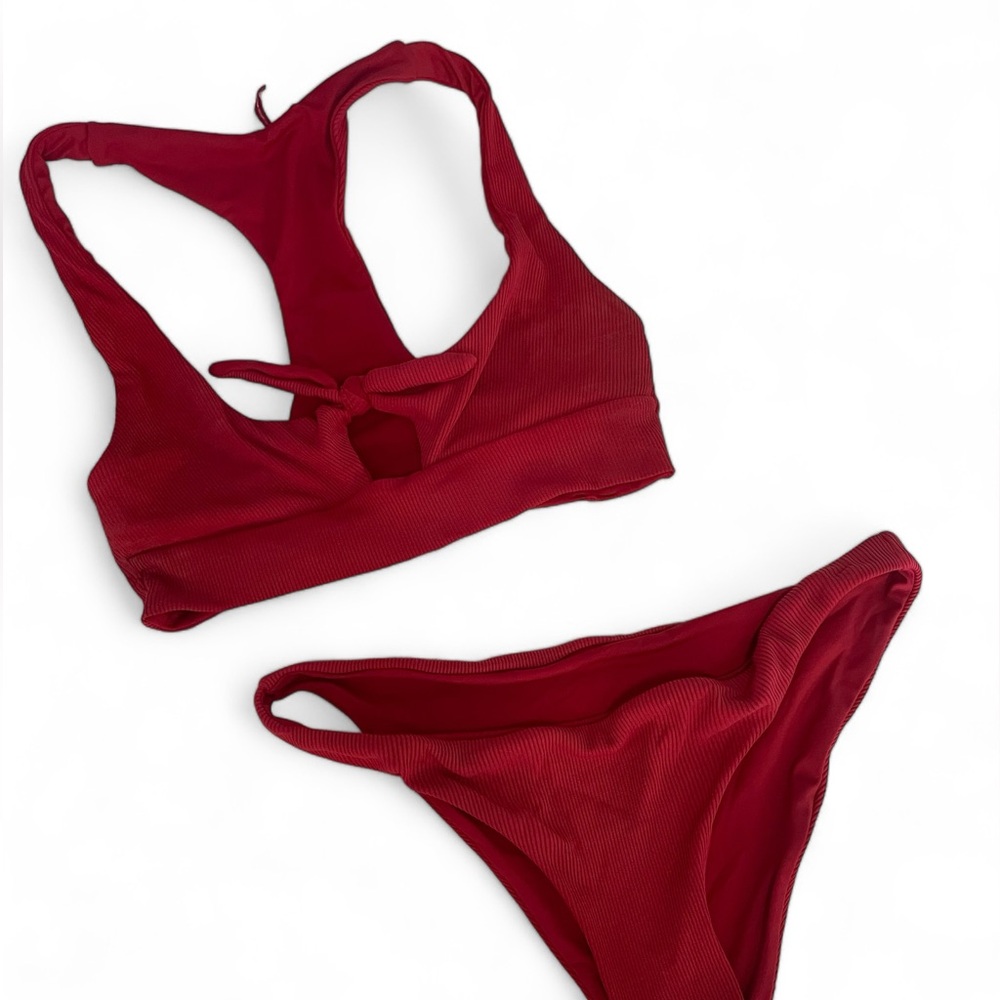 OneOne swim bikini in Cranberry with front tie - size Small